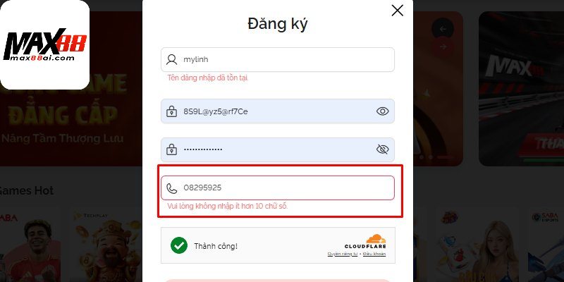 Nhập sai hoặc thiếu thông tin là nguyên nhân đăng ký Max88 thất bại